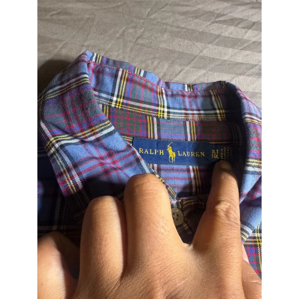 Ralph Lauren Mens XLT Blue Plaid‎ Long Sleeve Button Down Shirt Tall Pony Logo